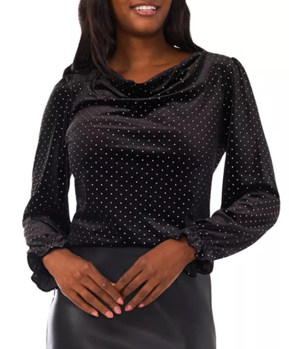 Vince Camuto Women's Twinkle & Glow Velvet Cowl Neck Blouse XL